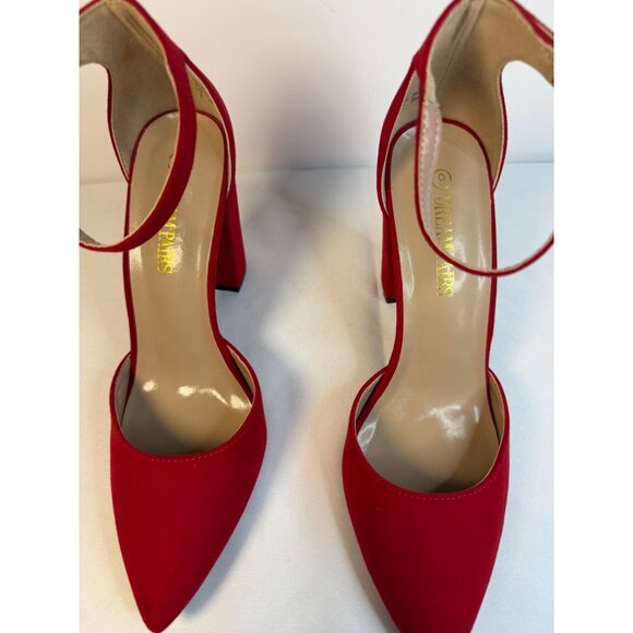 Dream Pairs Red High Heels Size 9 Block Pointed Toe Ankle Strap Dress Shoes - Picture 3 of 14